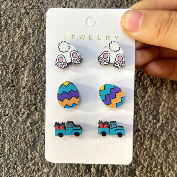 Wholesale Easter Egg Cartoon Cute Wooden Earring Set