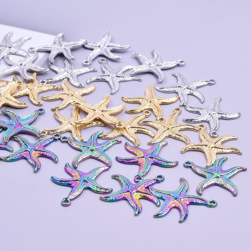 Wholesale Steel Color Irregular Starfish Titanium Steel Colorful Pendant Aessories