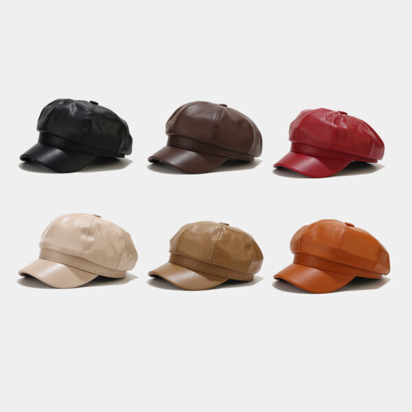 Wholesale Autumn and Winter Retro Casual Solid Color British Style Leather Peaked Cap