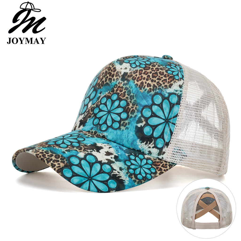 Wholesale Cross-border AliExpress Amazon ebay new leopard print flower horizontal stripe cross mesh cap baseball cap sun hat B1025