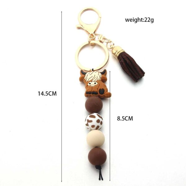 Wholesale Silicone Bead Cute Highland Cow Keychain