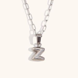 Mini bubble letter paper clip chain necklace-Silver-Z
