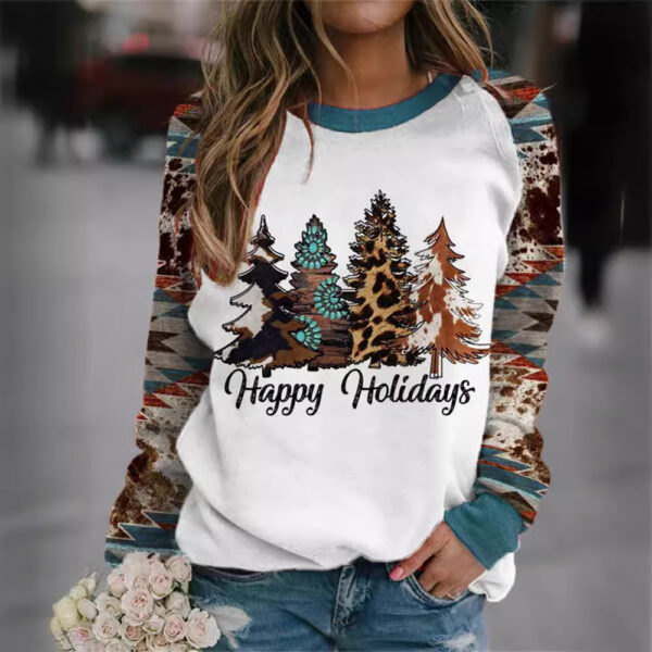 Wholesale Spandex T-shirts Korean Version Loose Casual Pullover Bottoms Christmas Tree Series