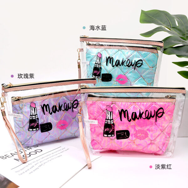 Wholesale PVC Cosmetic Bags Embroidered Diamond Grid Two Piece Set Solid Color Storage Bag