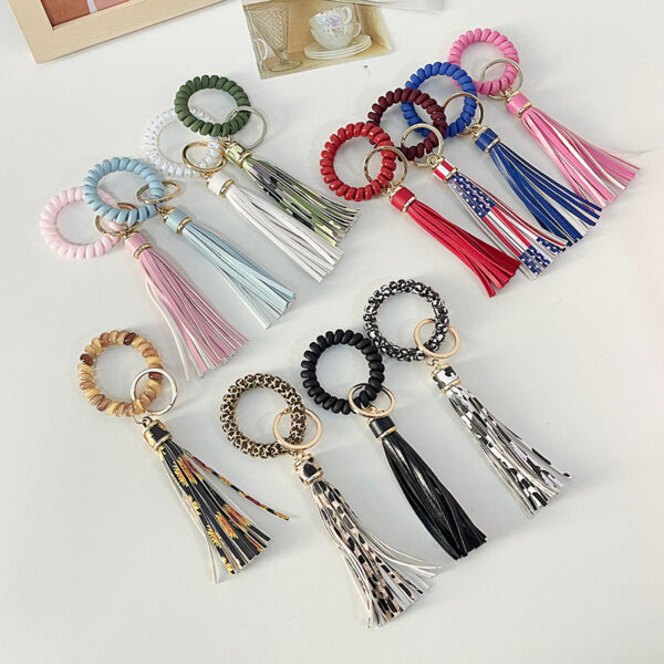 Wholesale Bracelet Phone Cord PU Leopard Tassel Anti-lost Keychains