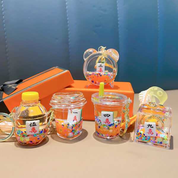 Wholesale Acrylic Into Oil Liquid Milk Tea Cup Mahjong Keychain