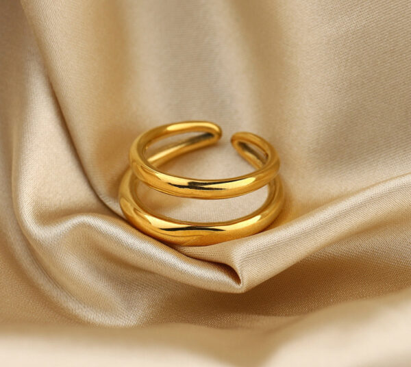 Wholesale Fashion Double Layer 18K Gold Plated Stainless Steel Ring