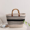 Wholesale Bamboo-like French Retro Straw Bag Portable Striped Large-capacity Cotton Woven Bag