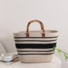 Wholesale Bamboo-like French Retro Straw Bag Portable Striped Large-capacity Cotton Woven Bag