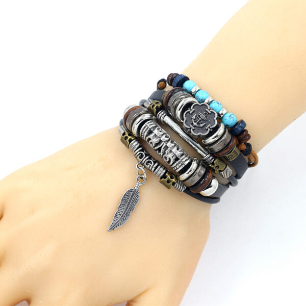 O1CN01mDXwbi1dLo35cnOCp_3010463720-0-cib Wholesale alloy anchor cowhide bracelet turquoise beaded multi-layer braided bracelet