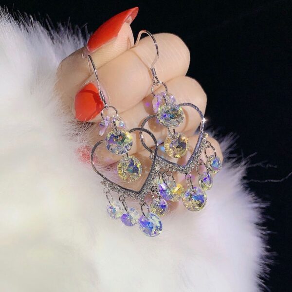 Wholesale Synthetic Crystal Long Heart Earrings