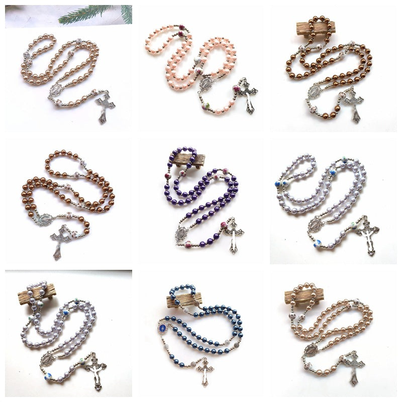 Wholesale Ceramic Rose Glass Pearl Pendant Men's and Women's Versatile Sweater Chain