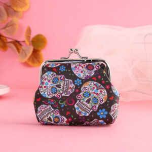 Wholesale Leather skull print iron buckle coin purse