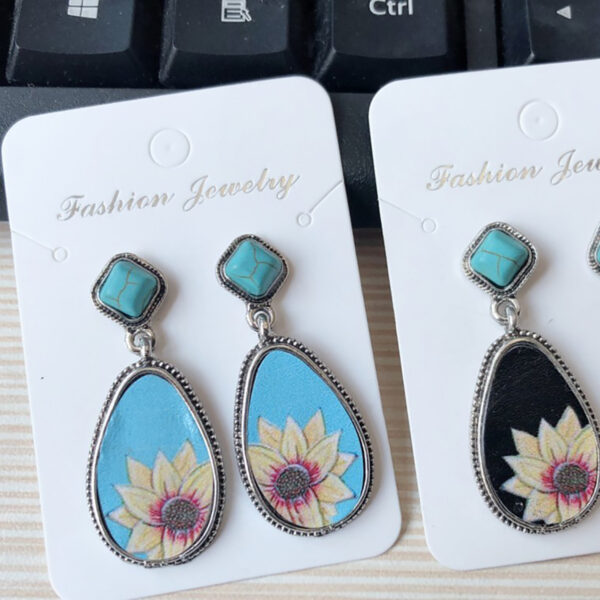 Wholesale Turquoise Sunflower Alloy Earrings