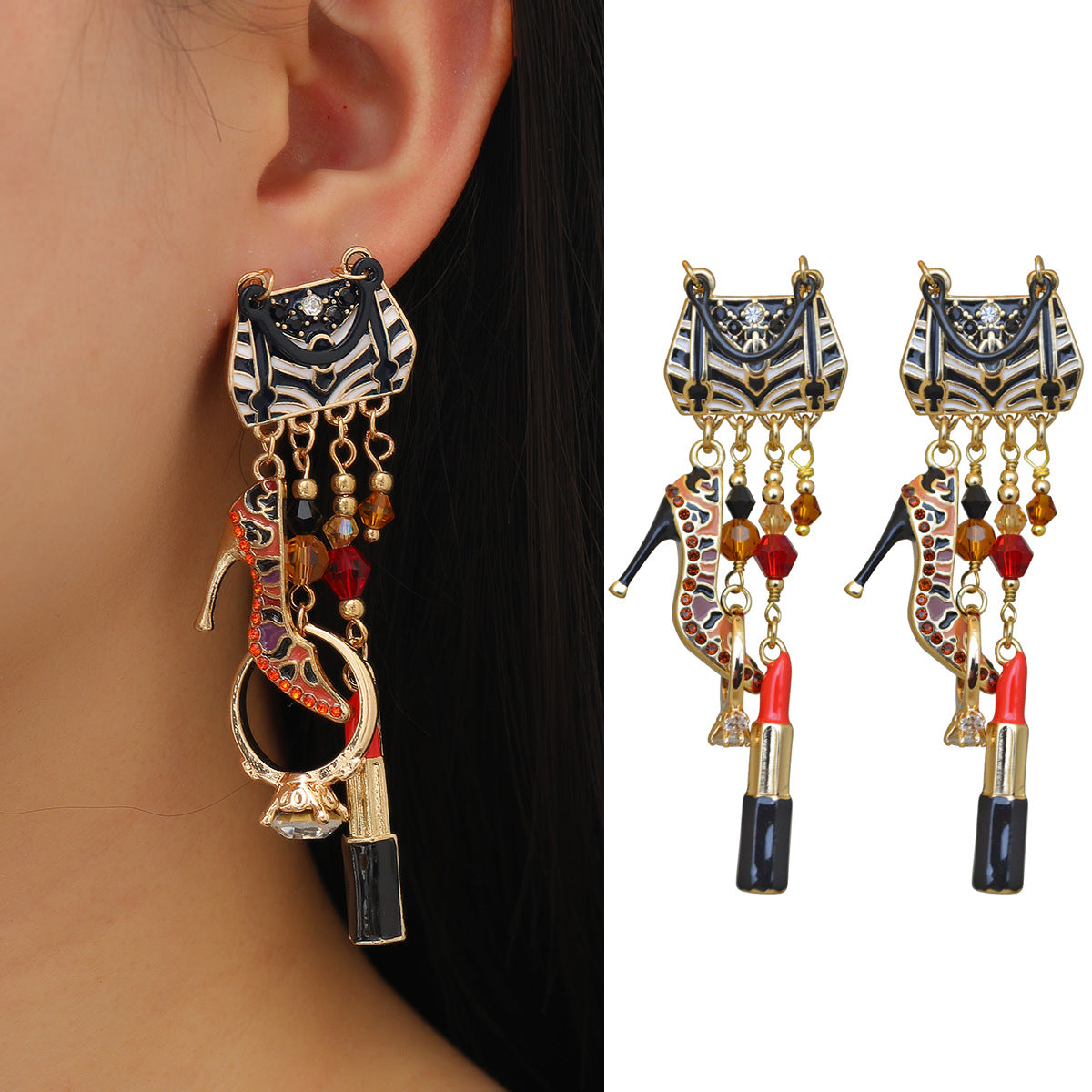 Wholesale Bags Lipstick High Heels Vintage Tassel Earrings