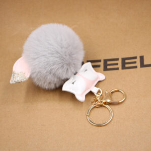 Light gray / Fox fur ball key chain
