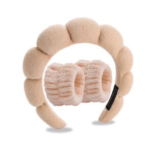 Light khaki headband (terry velvet) + 2 wrist straps (seam interface)