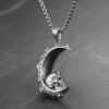 Wholesale Moon Skull Pendant Stainless Steel Necklaces