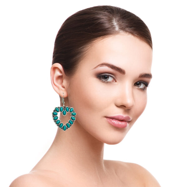 Wholesale Hollow Heart Cross Exaggerated Turquoise Earrings