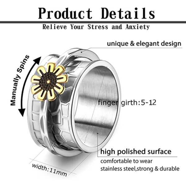 Wholesale Titanium Steel Swivel Daisy Flower Ring