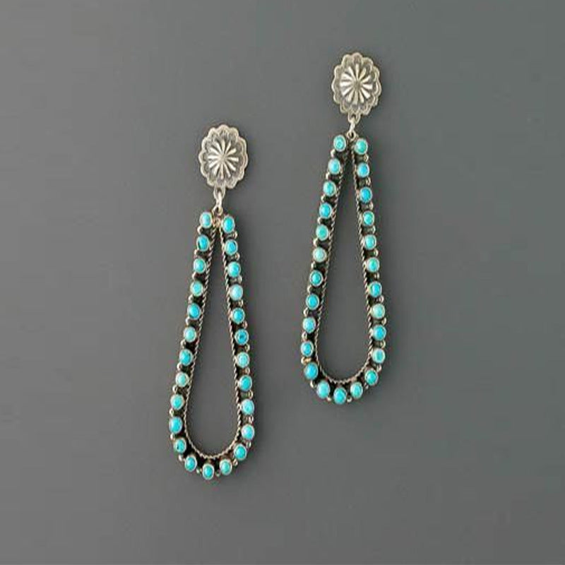 Wholesale Vintage Water op Hollowed Out Inlaid Turquoise Alloy Earrings
