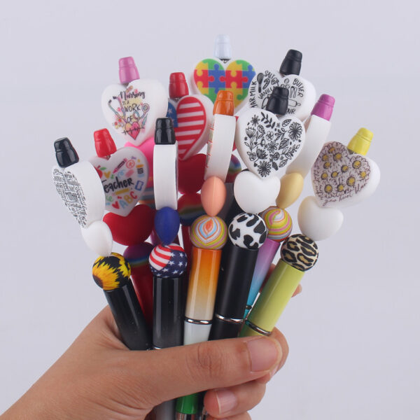 Wholesale Cartoon Love Series Beadable Silicone Beaded Ballpoint Pen