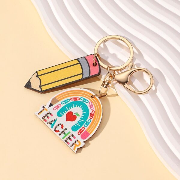 Wholesale Wooden Rainbow Pencil Teacher's Day Gift Keychain