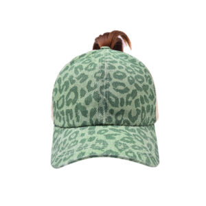 Green-leopard print ponytail hat / Free size