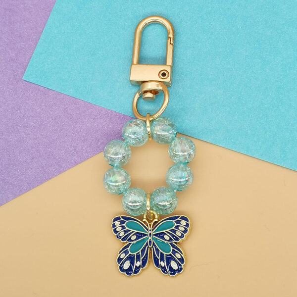 Wholesale Electroplated Acrylic Alloy Beaded Colorful Butterfly Keychain