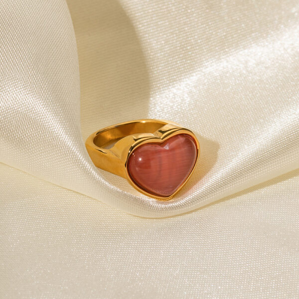 Wholesale 18K Gold Heart Shaped Pink Cat's Eye Stainless Steel Ring