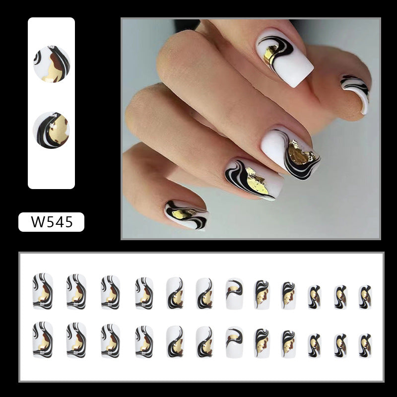Wholesale Mid-length European Square Black Gold Stripe Irregular Pattern Nail Stickers
