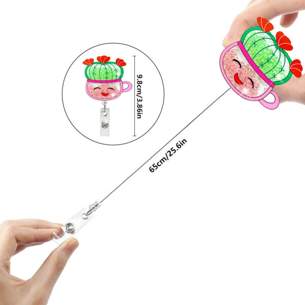 Wholesale Cartoon Cactus Quicksand Acrylic Retractable Badge Scroll Keychain