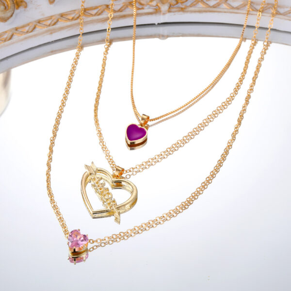 Wholesale Multilayer Pink Heart Diamond Cupid's Arrow Alloy Necklaces