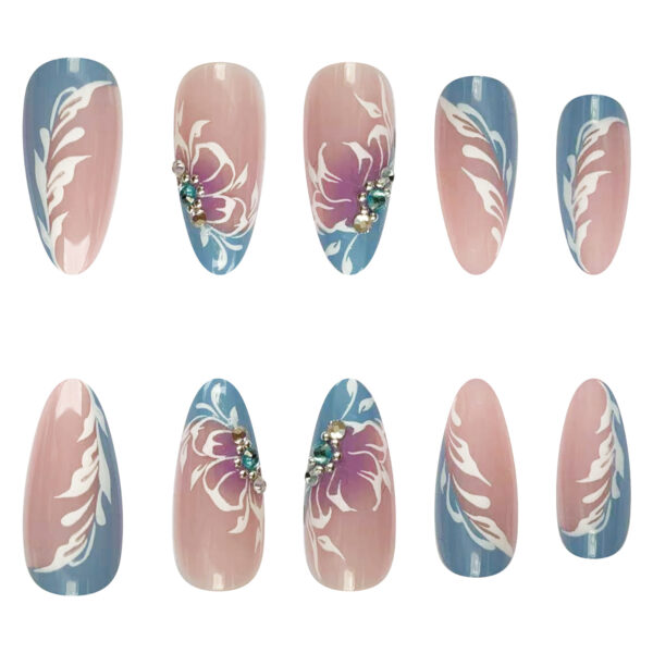 Wholesale Crape Myrtle Catkins Lake Blue French Bevel Nail Stickers