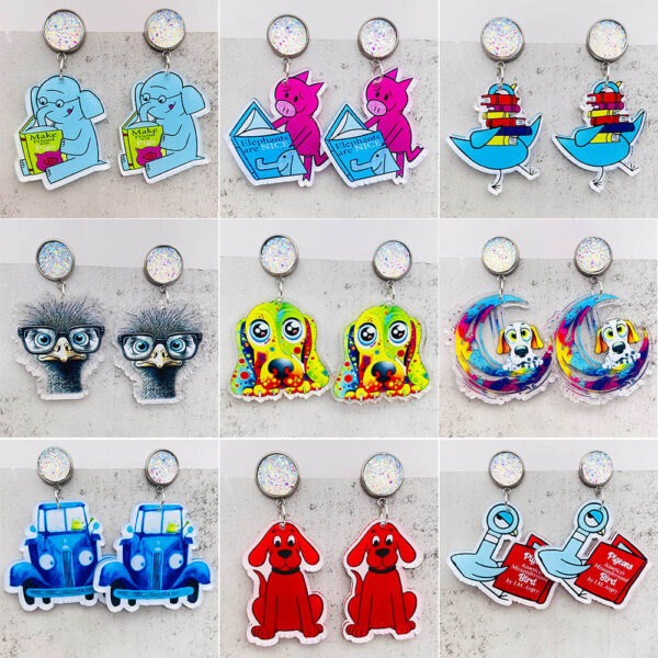 Wholesale Cartoon Animal Earrings Dragonfly Red Dog Elephant Reading Acrylic Earrings