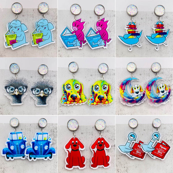 Wholesale Cartoon Animal Earrings Dragonfly Red Dog Elephant Reading Acrylic Earrings