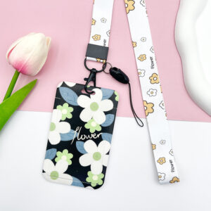 Five-leaf flowers-white and green + white flowers long lanyard