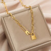 Wholesale Street Retro Hip-Hop Paperclip Necklace Gold Cold Style Lock Pendant