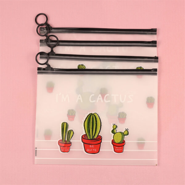 Wholesale Plastic Cartoon Cactus Zipper Document Bag