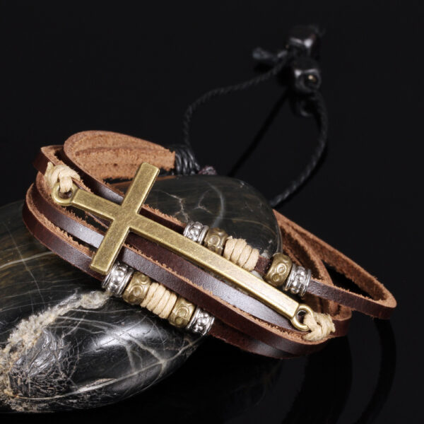 O1CN01mmEMwY1zDUfKftxyj_2217702996680-0-cib Wholesale Vintage Cross Men's Beaded Leather Bracelet