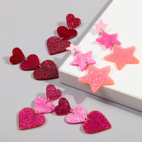 Wholesale Valentine's Day Love Glitter Colored Acrylic Earrings