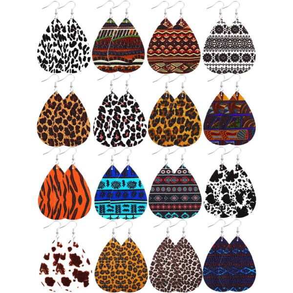 Wholesale Western Style Leopard Print Cow Print Leather Double Sided Print Earrings