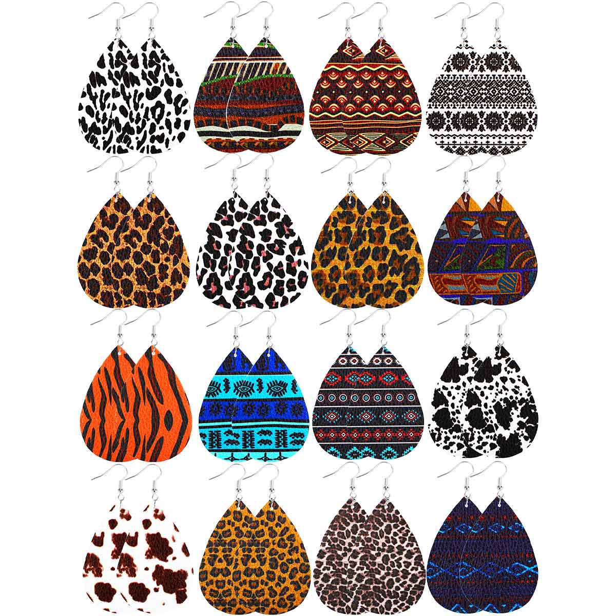 Wholesale Western Style Leopard Print Cow Print Leather Double Sided Print Earrings