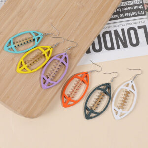 Wholesale Colorful Oval Football Shape Wooden Vintage Earrings