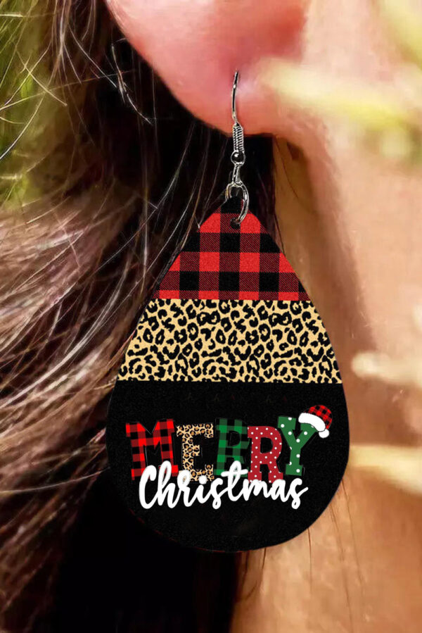Wholesale Christmas Red Plaid Drop Santa Claus Leopard Pattern Love Leather Earrings