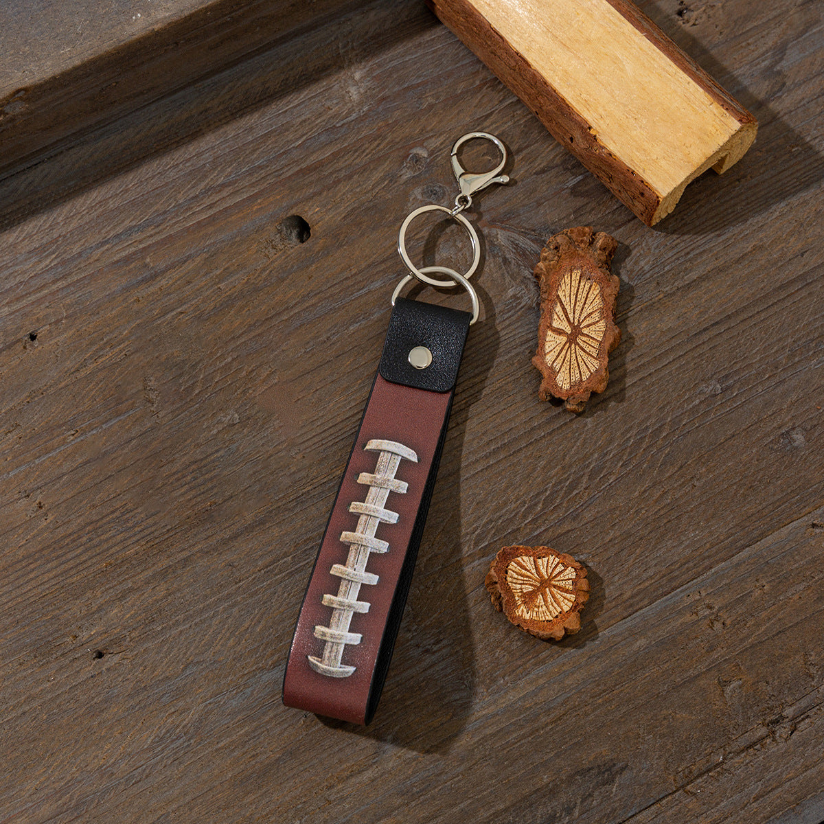 Wholesale Srts Style Rugby, Football, Basketball Pattern, Oil Edged Leather Keychain