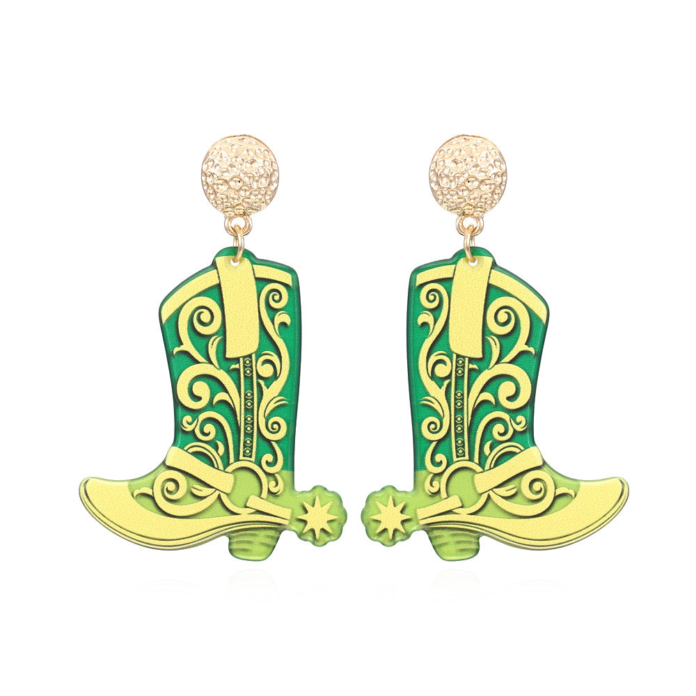 Wholesale Western Cowboy Boots Acrylic Earrings