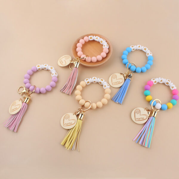 Wholesale MAMA Solid Color Silicone Beaded Wrist Keychain