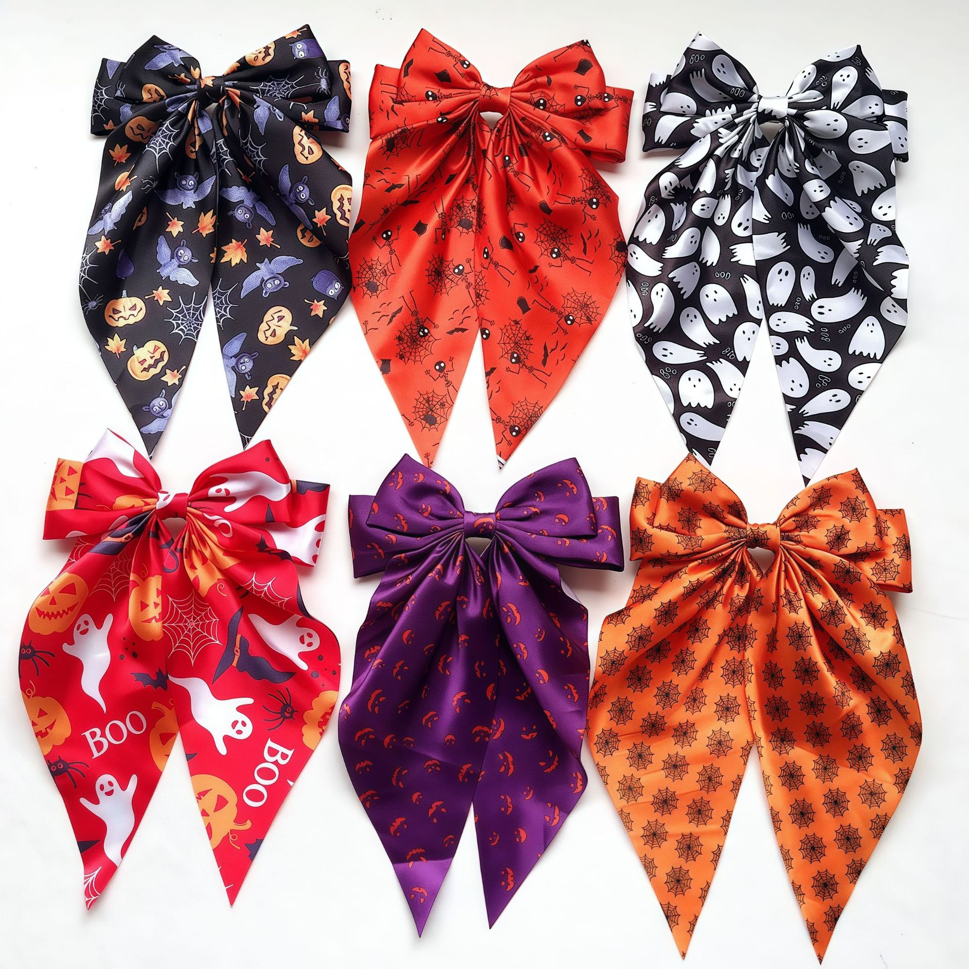 Wholesale Hair Aessories Ghost Web Streamer Spring Clip Pumpkin Head Fabric Printed Hairpin Party ess Headess
