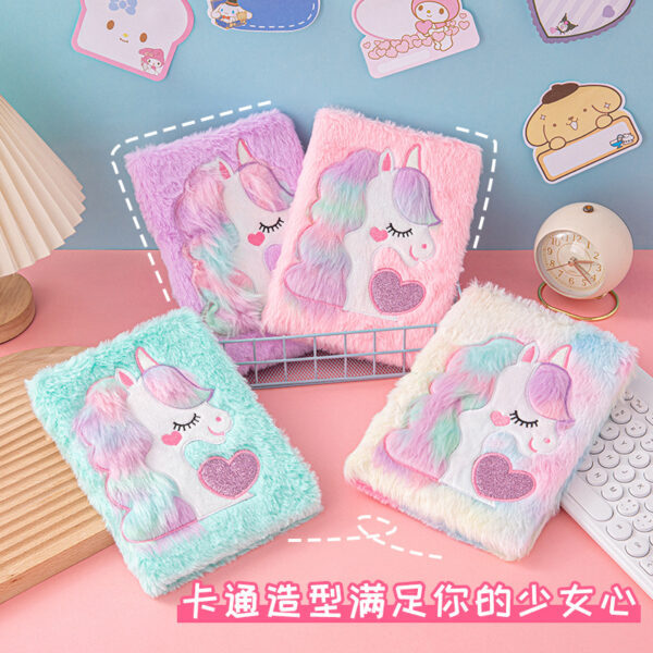 O1CN01n0qgwO1GbAKIvPQzJ_2200734000640-0-cib Wholesale Macaron A5 Unicorn Plush Notebook